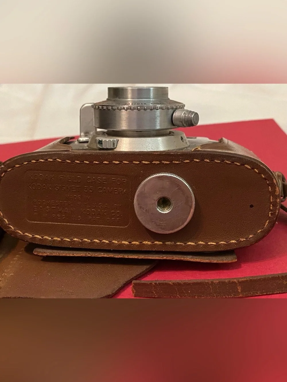 Vintage Kodak Signet 35 Camera with Brown Leather Case and Silver Metal Body